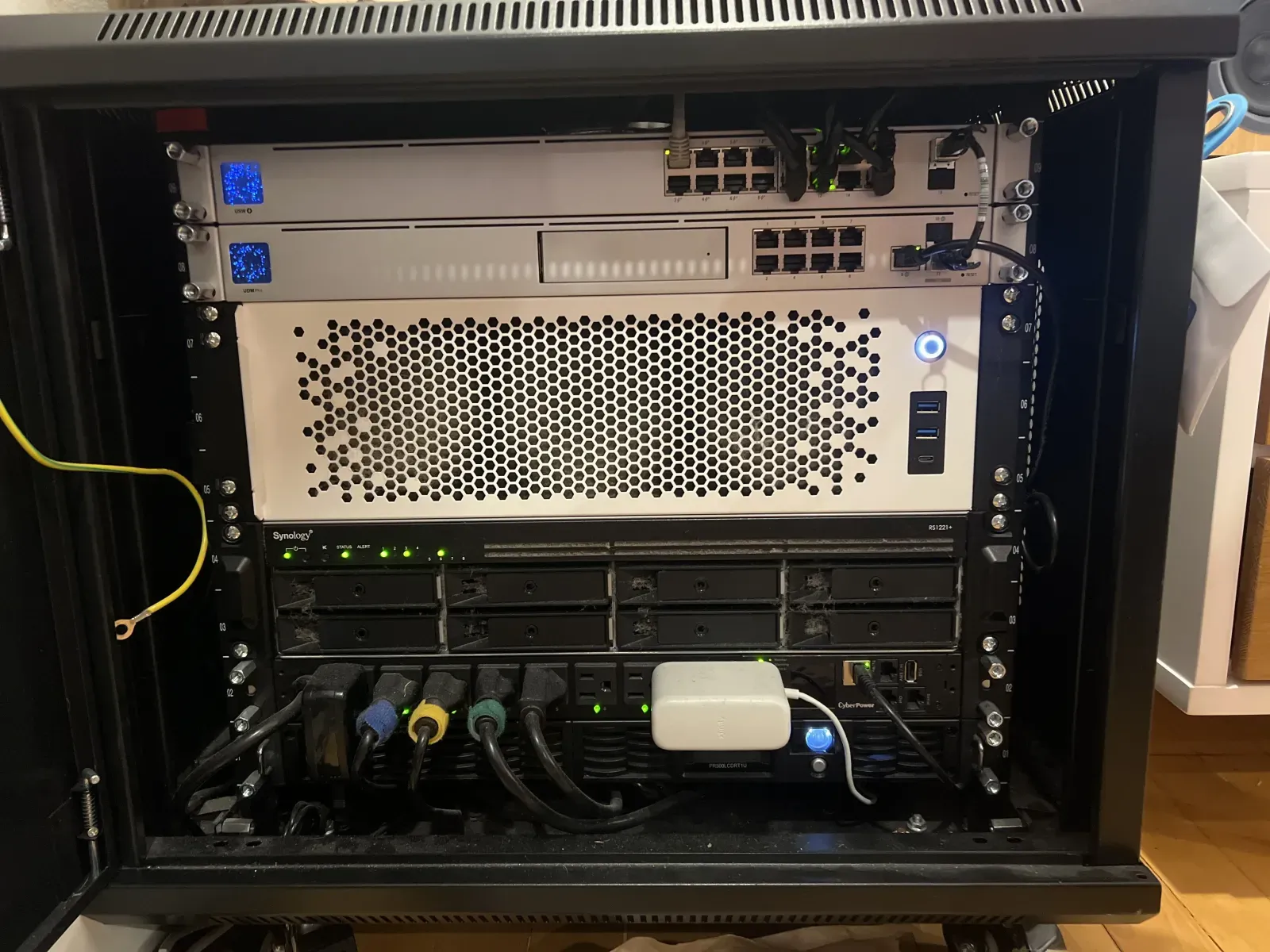 The rack after: Lore taking up 3U, with the Synology RS1221+ below.